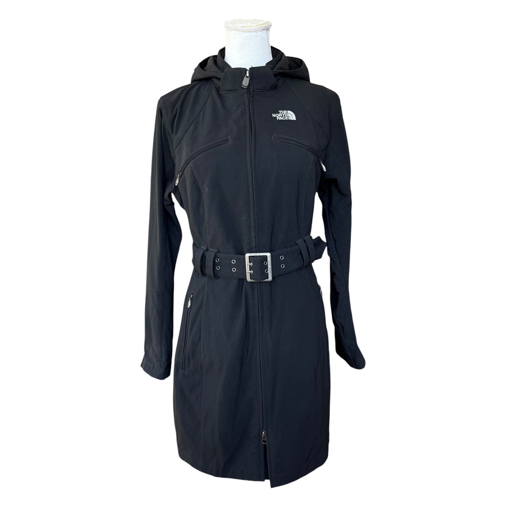 The North Face TNF Apex Black Softshell‎ Belted Hooded Trench Coat Womens Medium